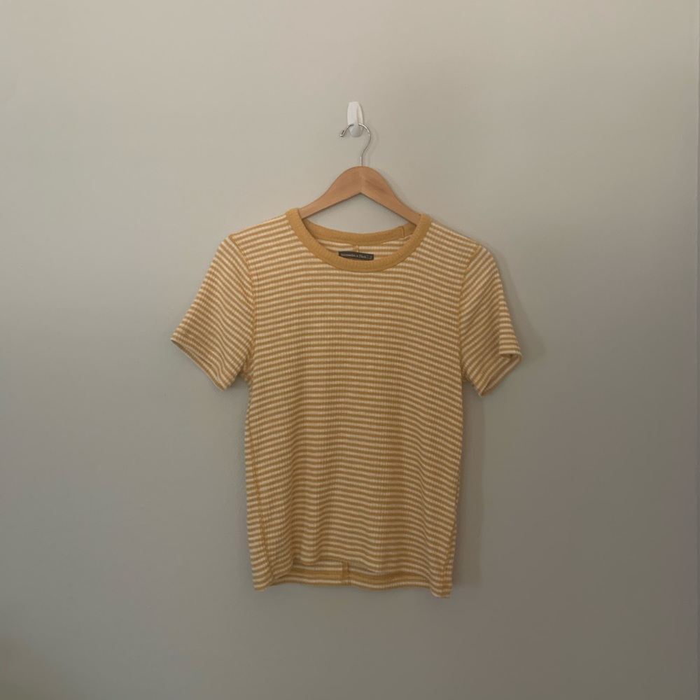 abercrombie finch yellow and white stripped top
